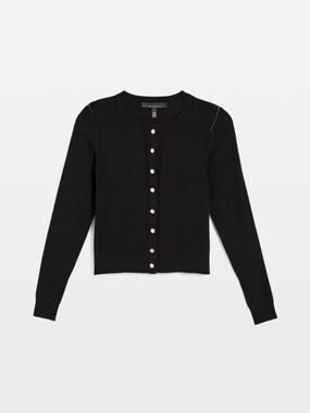 WHBM Crewneck Button-Front Cardigan Black Size M NWT